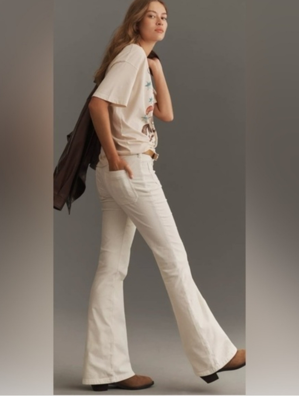 Anthropologie Pilcro 31" Icon  Flared Corduroy Pants Sz 29 Ivory
